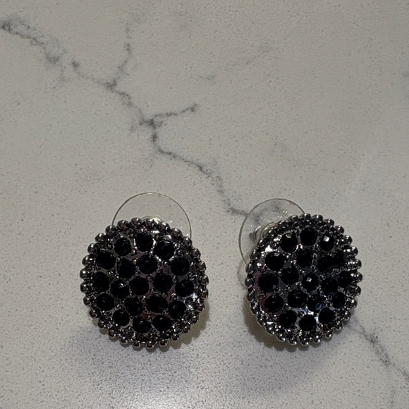 Elegant Black and Silver Stud Earrings - Picture 2 of 4
